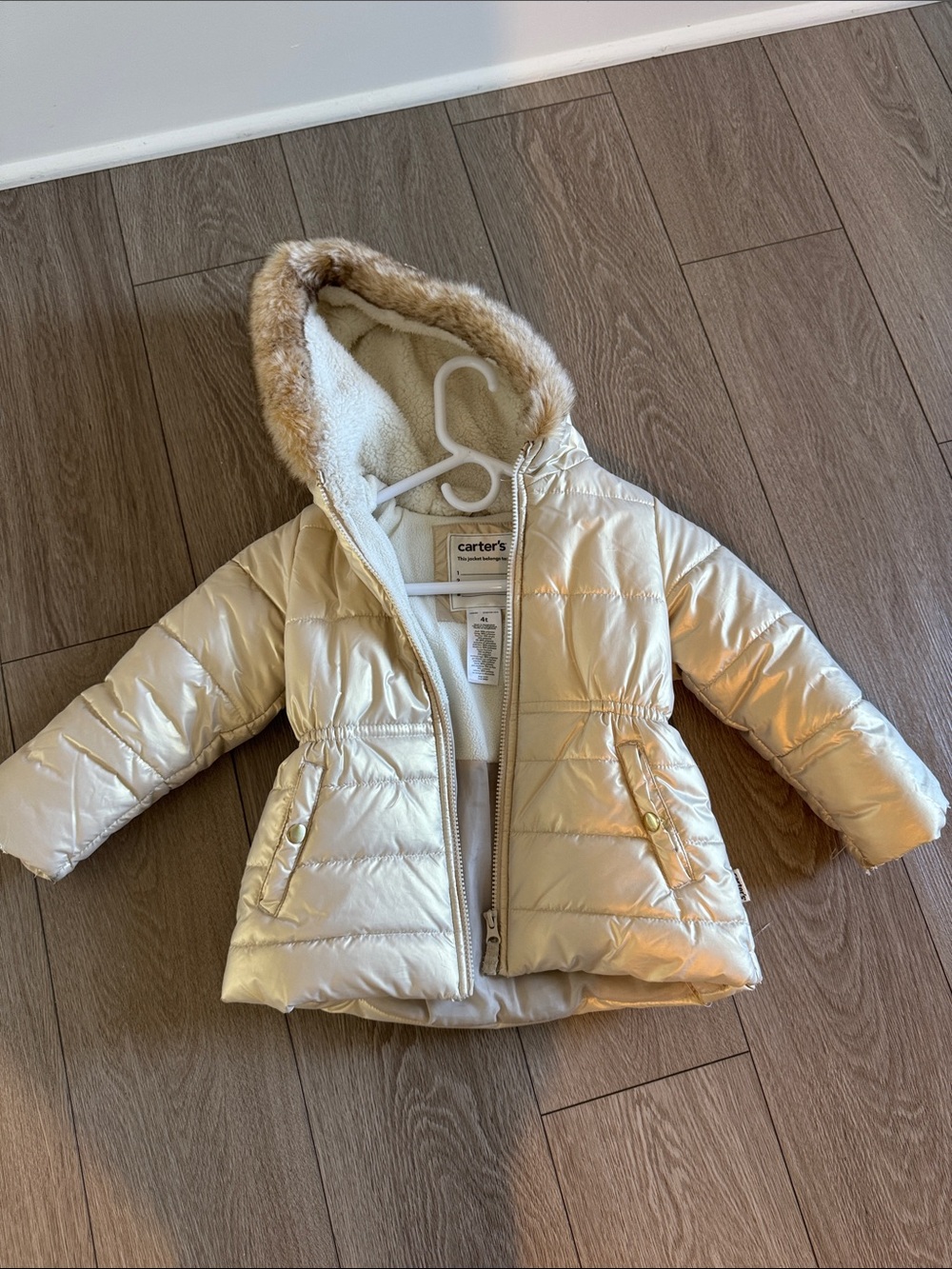 Carter's Gold Puffer Jacket with Faux Fur Trim